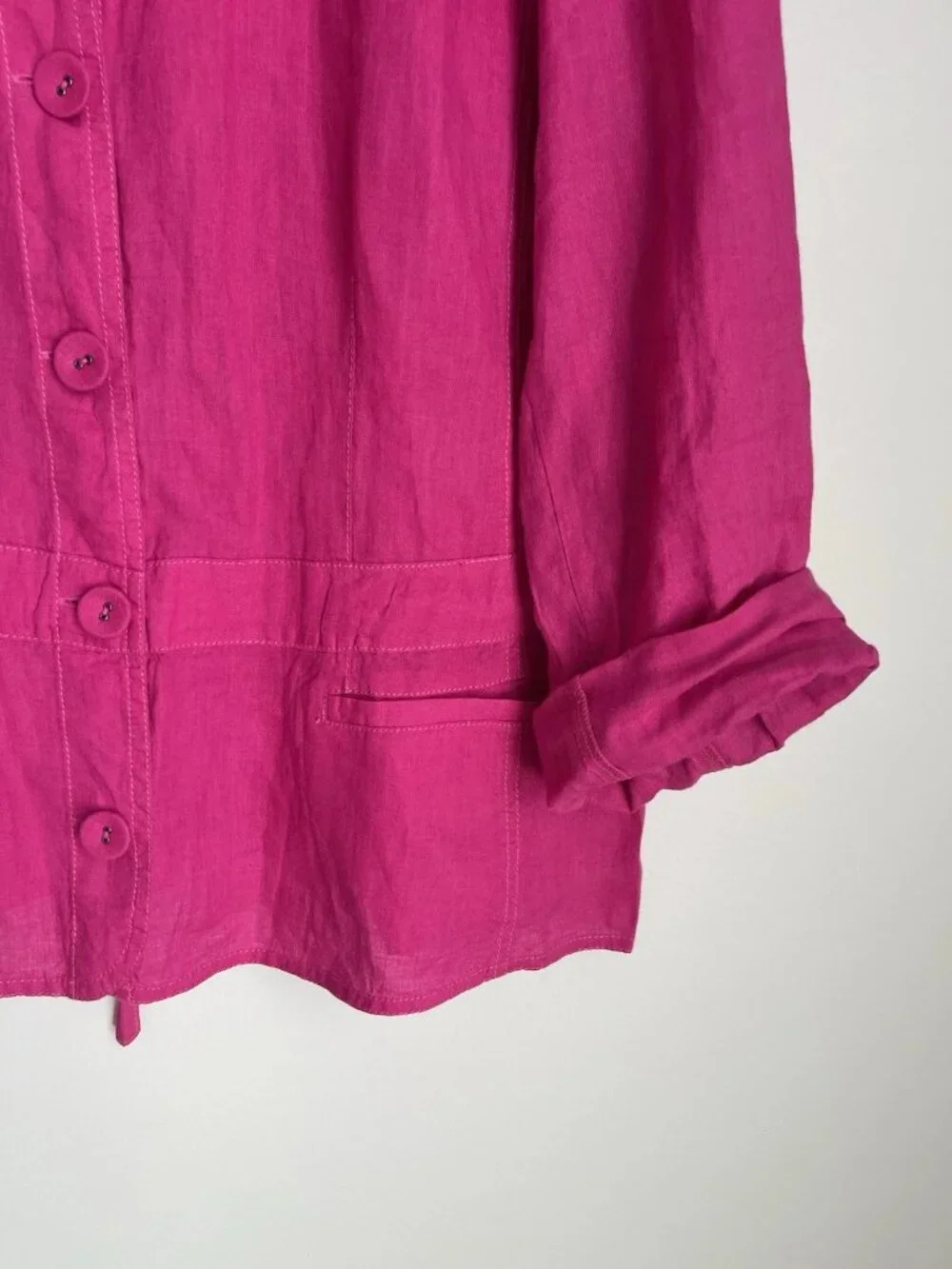 Eileen Fisher Pink 100% Irish Linen Long Sleeve Button Front Jacket